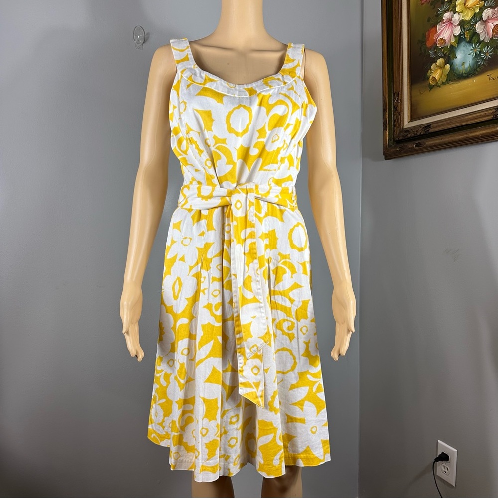 Connected Apparel Yellow Floral Fit To Flare Dress Sleeveless/Tie Dress Size 12